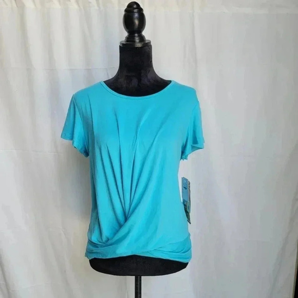 NWT Womens Pajamas Top Muk Luks Teal Short Sleeve Twist Draped Tee Stretch M - Picture 1 of 9